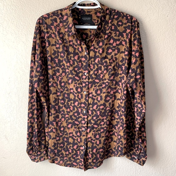 Scotch & Soda Tops - Scotch & Soda Field Of Stars Animal Print Button Down Long Sleeve Blouse…